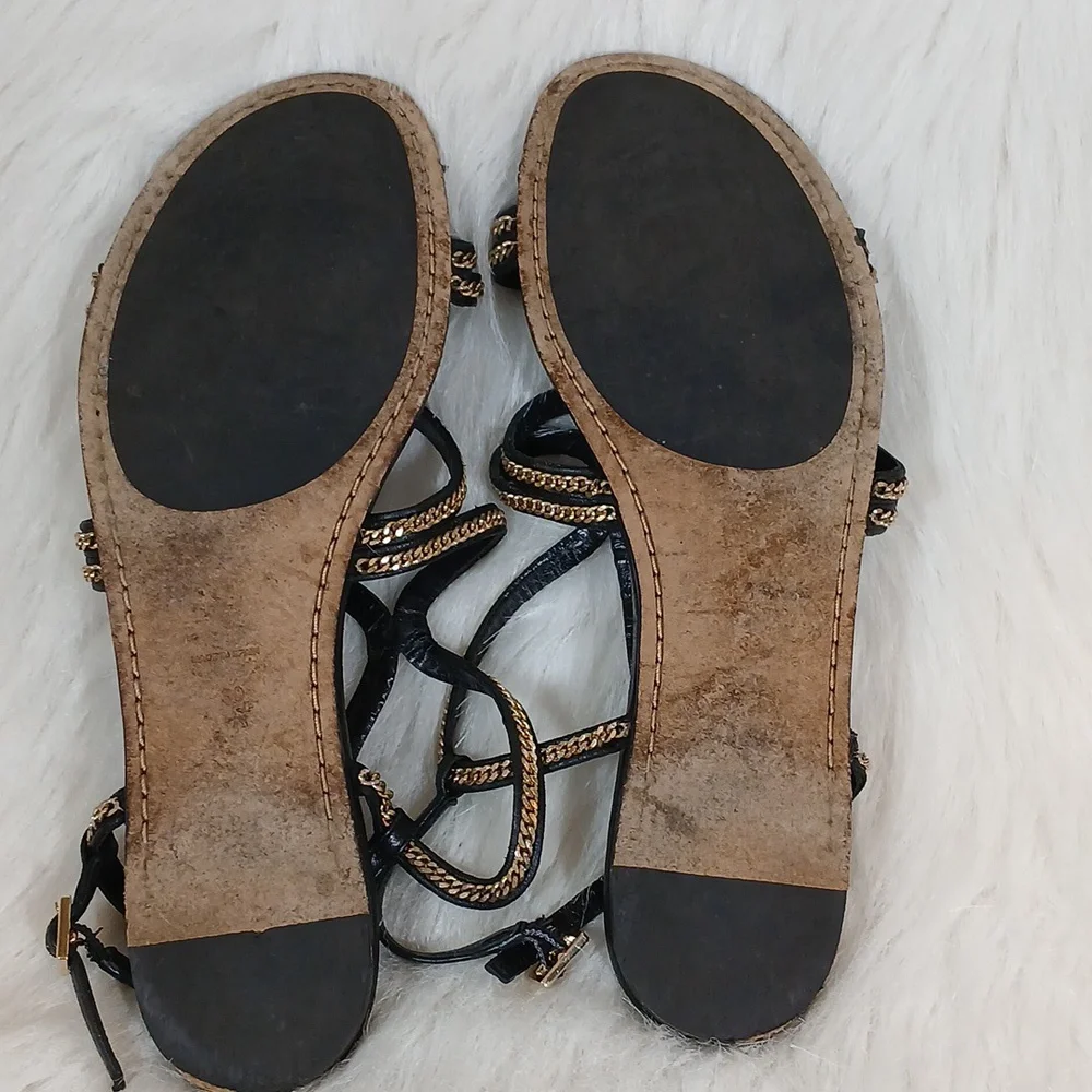 Jimmy Choo Leather Slingback Sandals Black Chain-Link Accent Sz 39 - Picture 3 of 10